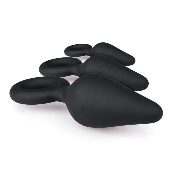 Easytoys - anālais spraudnis ar gredzenu komplekts 3 gab melns
