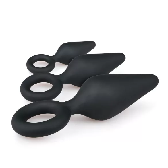 Easytoys - anālais spraudnis ar gredzenu komplekts 3 gab melns