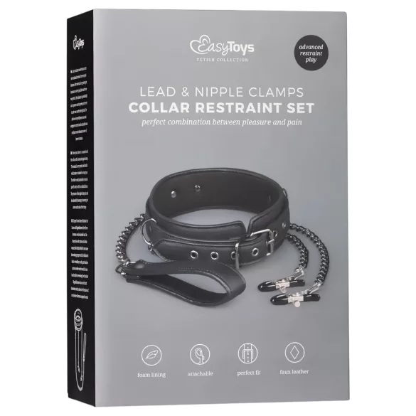 Easytoys - krūšu galu klipu, apkakles un pavadās komplekts 4 daļas