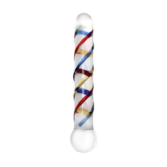 Rimba Rachella - divkāršs stikla dildo (caurspīdīgs - krāsains)