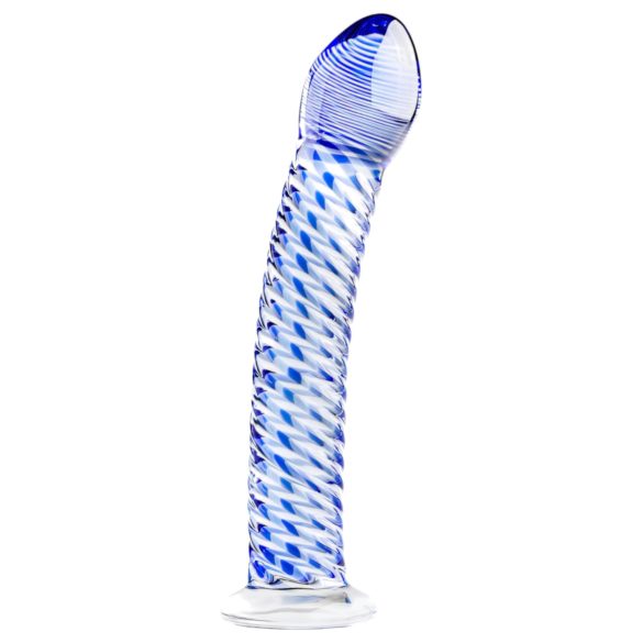 Gildo Glass stikla dildo ar spirāles rakstu, caurspīdīgs-zils