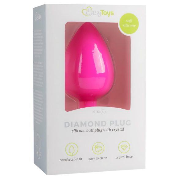 Easytoys Diamond - anālais aizbāznis ar baltu akmeni liels rozā