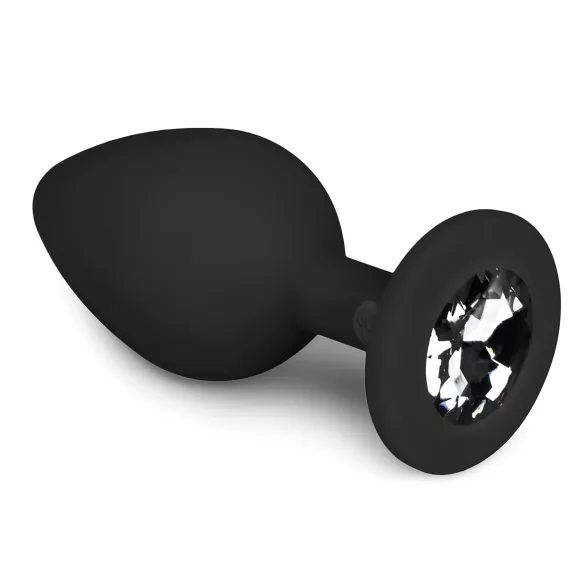 Easytoys Diamond - anālais aizbāznis ar balto akmentiņu vidējs melns