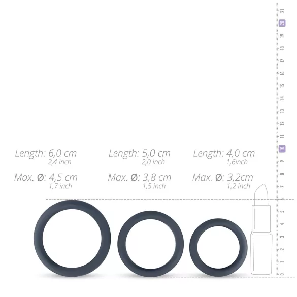 Boners - silikona erekcijas gredzenu komplekts 3 gab pelēks