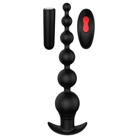 Cheeky Love - anālais vibrators ar pērlītēm un tālvadību, uzlādējams, melns