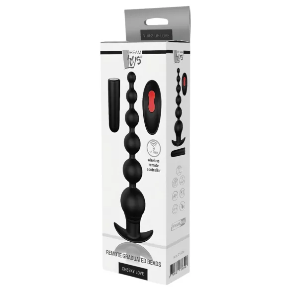 Cheeky Love - anālais vibrators ar pērlītēm un tālvadību, uzlādējams, melns