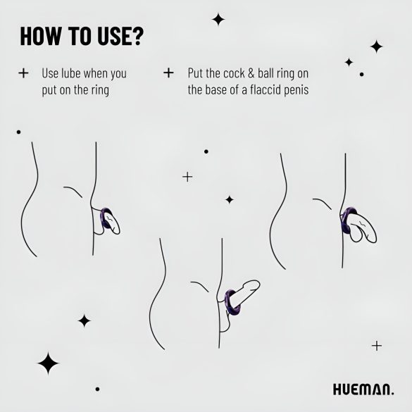 Hueman vibrējošs ūdensizturīgs akumulatora erekcijas gredzens lillā