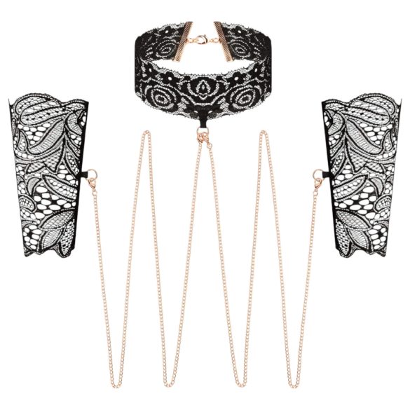 Rosy Gold - kakla siksna un rokas aproces melnā krāsā