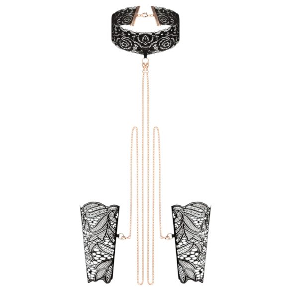 Rosy Gold - kakla siksna un rokas aproces melnā krāsā