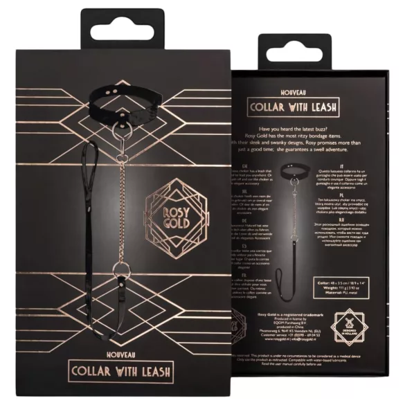 Rosy Gold - kaklasiksna un pavada melna/rožu zelta