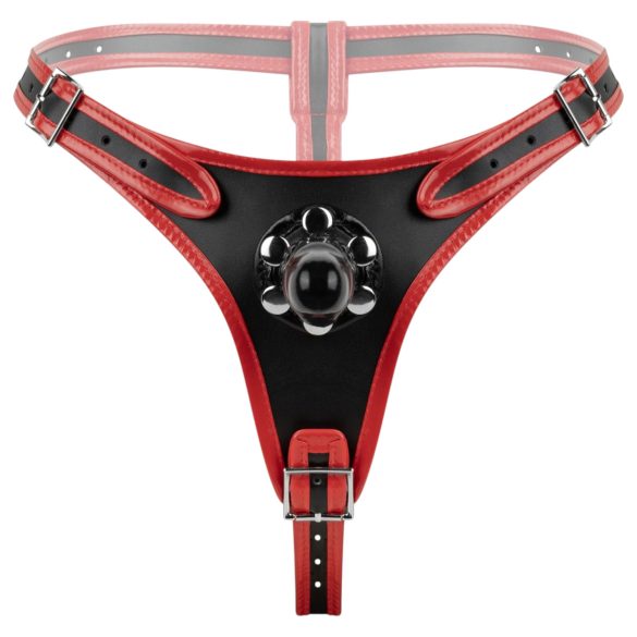 Easytoys - sieviešu strap-on apakšveļa ar trīskāršu dildo melna