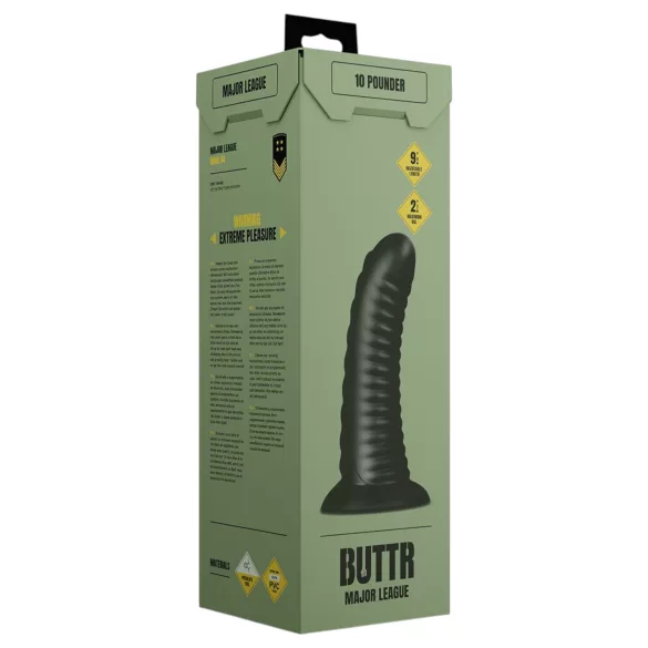 BUTTR Double Ribbed - milzu rievots anālais plugs (melns) - 26 cm
