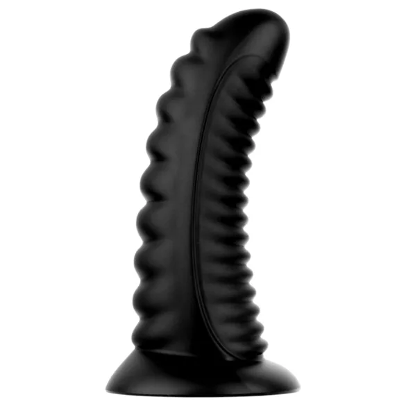 BUTTR Double Ribbed - milzu rievots anālais plugs (melns) - 26 cm