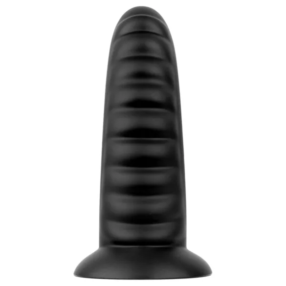 BUTTR Double Ribbed - milzu rievots anālais plugs (melns) - 26 cm