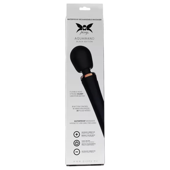 Pixey Aquawand - ūdensizturīgs masāžas vibrators (melns)