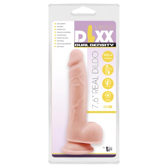 Mr. Dixx dildo ar piesūcekni un sēkliniekiem, dabisks, 19,5 cm