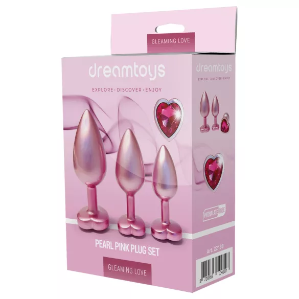 Dreamtoys Gleaming Love - sirds formas anālo aizbāžņu komplekts (rozā)