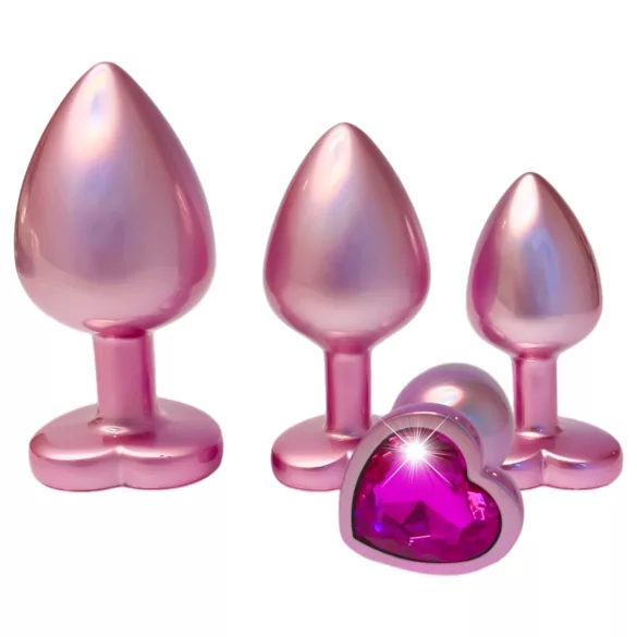 Dreamtoys Gleaming Love - sirds formas anālo aizbāžņu komplekts (rozā)