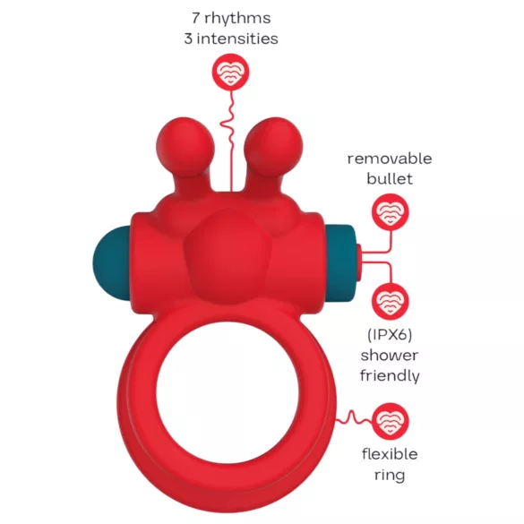Dreamtoys Love Signal - vibrējošs dzimumlocekļa gredzens (sarkans)