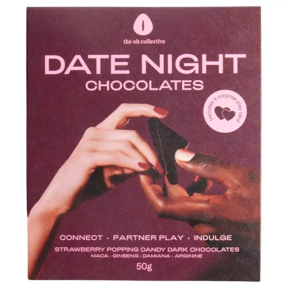 The Oh Collective Date Night - tumšā šokolāde ar kaislīgi zemenēm pāriem (50 g)