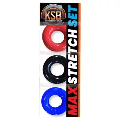   Kiotos Max-Stretch - elastīgu dzimumlocekļa gredzenu komplekts (melns/sarkans/zils)