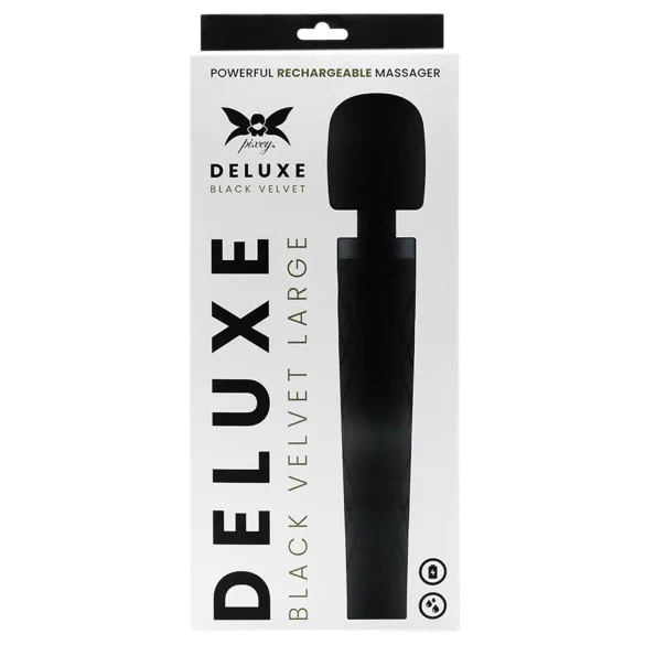 Pixey Deluxe Black Velvet - burvju nūjiņas vibrators L (melns)
