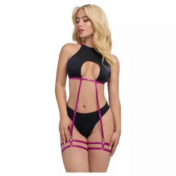 Zôf Zara — tops ar izgriezumiem un stringbiksītes ar zeķturu lencēm (melnā krāsā)
