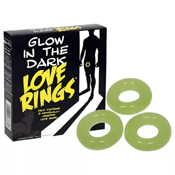 Love Rings - tumsā spīdošu dzimumlocekļa gredzenu komplekts (3 gab.)