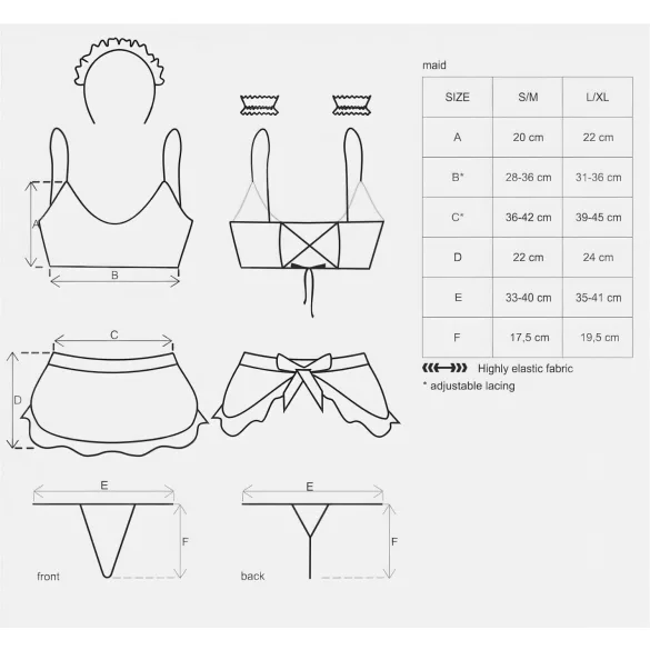 Obsessive maid kostīmu komplekts, 5 daļas