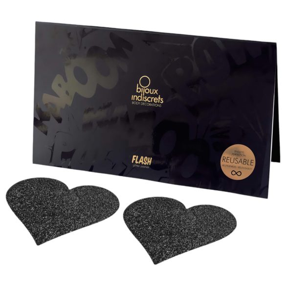Bijoux Indiscrets Flash - sirds formas krūšu uzlīmes (melna)