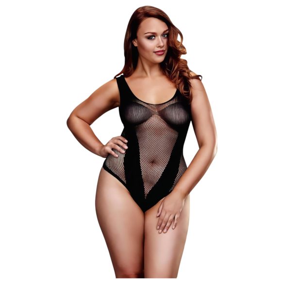 BACI Plus Size - izmeklēts, tīklojuma bodijs - melns (XL-XXL)