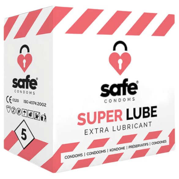 SAFE Super Lube - papildu lubrikants prezervatīvi (5 gab.)