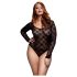 BACI Plus Size - garšpiedurkņu mežģīņu bodijs - melns (XL-XXL)