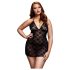 BACI Plus Size mežģīņu babydoll ar kaklasaiti - melns (XL-XXL)