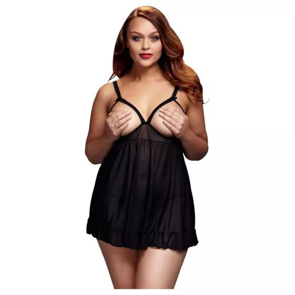 BACI plus size babydoll ar atvērtu priekšpusi, punktaina, melna (XL-XXL)