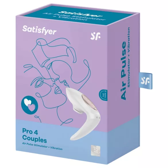 Satisfyer Pro 4 Couples - uzlādējams gaisa viļņu pāru vibrators (balts)