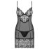 Obsessive Alluria - mežģīņu naktskrekls un stringi (melni) - L/XL