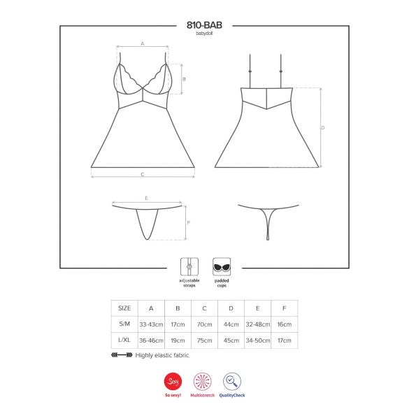 Obsessive babydoll ar stringbiksītēm baltā krāsā ar mežģīnēm