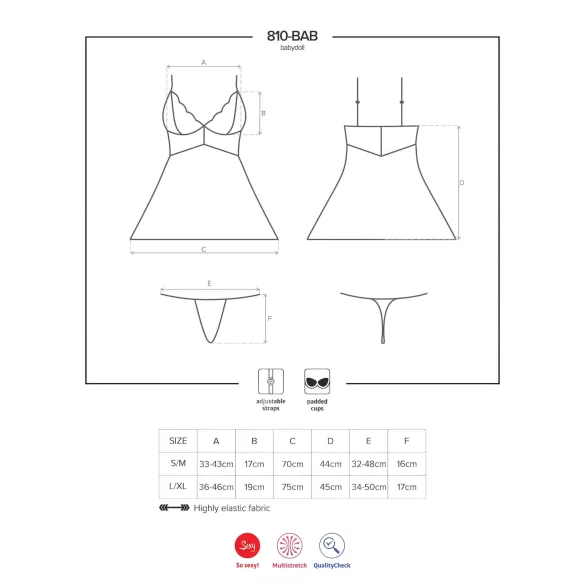 Obsessive babydoll ar stringbiksītēm baltā krāsā ar mežģīnēm - L/XL