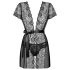 Obsessive Alluria - mežģīņu halāts un stringi (melni) - L/XL