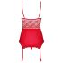 Obsessive Lovica - Mežģīņu zeķtura tops un stringbiksītes (sarkanas) - L/XL
