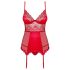 Obsessive Lovica - Mežģīņu zeķtura tops un stringbiksītes (sarkanas) - L/XL