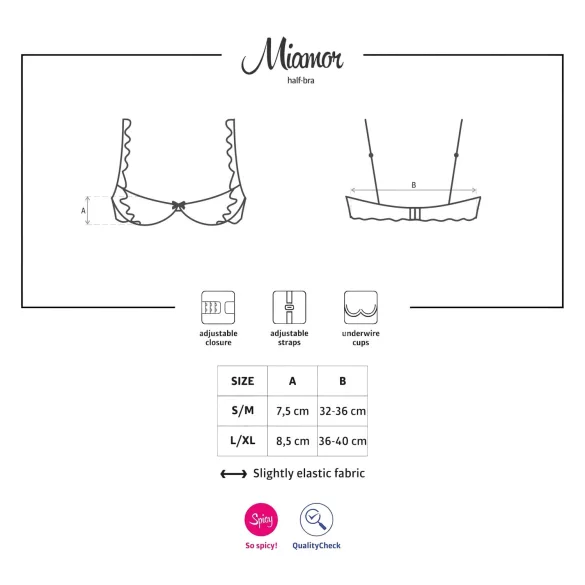 Obsessive Miamor - mežģīņu push-up krūšturis (melns)