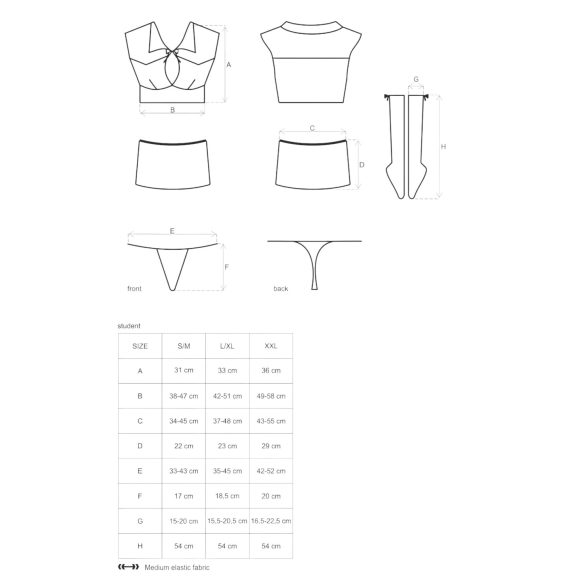 Obsessive skolasmeitenes kostīms 5 daļas komplekts