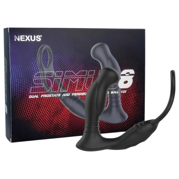 Nexus Simul8 - vibrējošais dzimumlocekļa gredzens ar anālo dildo (melns)
