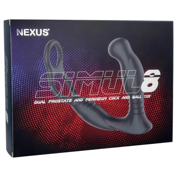 Nexus Simul8 - vibrējošs dzimumlocekļa gredzens ar anālo dildo (melns)