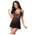 Obsessive 838-BAB-1 - caurspīdīgs, mežģīņu babydoll komplekts (melns)