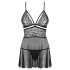 Obsessive 838-BAB-1 - caurspīdīgs, mežģīņu babydoll komplekts (melns)