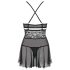 Obsessive 838-BAB-1 - caurspīdīgs, mežģīņu babydoll komplekts (melns)