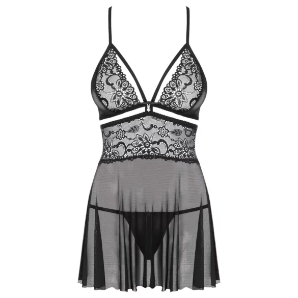 Obsessive babydoll komplekts caurspīdīgs mežģīņu melns - L/XL